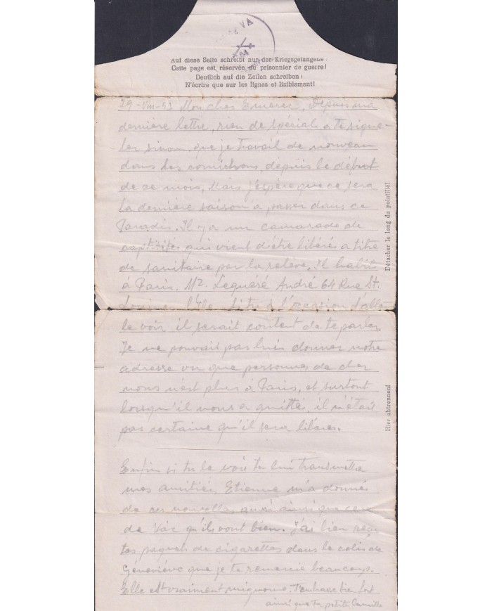 F-EX47819 GERMANY 1943 WWII POW STALAG VA 54 KRIEGSGEFANGENENPOST TO FRANCE.