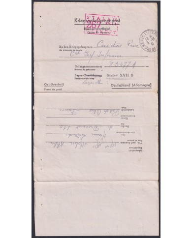 F-EX47820 GERMANY1941 WWII POW STALAG VA 267 KRIEGSGEFANGENENPOST TO FRANCE.