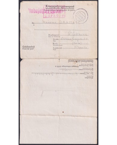 F-EX47822 GERMANY1942 WWII POW STALAG VA KRIEGSGEFANGENENPOST TO FRANCE.