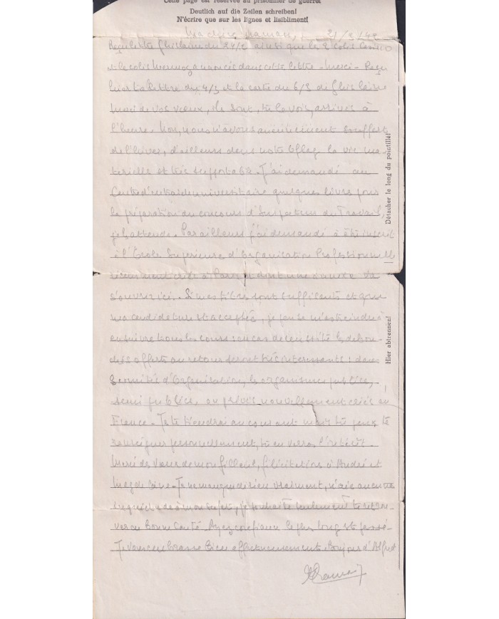 F-EX47822 GERMANY1942 WWII POW STALAG VA KRIEGSGEFANGENENPOST TO FRANCE.