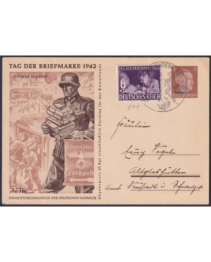 F-EX47841 GERMANY 1941 FELDPOST SOLDIER POSTAL STATINERY FDC STAMP DAY.