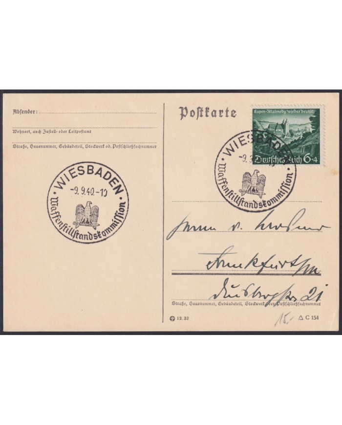 F-EX47842 GERMANY 1940 WEISBADEN BIRD EAGE SPECIAL CANCEL HOUSE CARD.