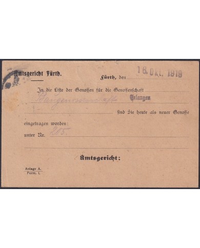F-EX47862 GERMANY BAYERN BADEN 1919 OFFICIAL CARD.