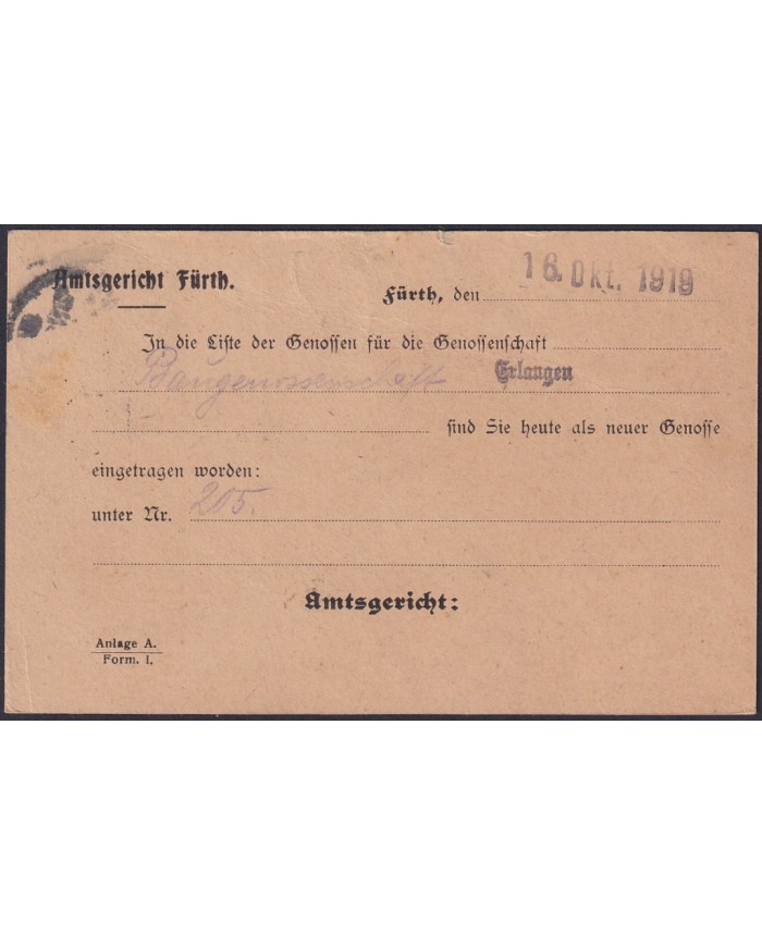 F-EX47862 GERMANY BAYERN BADEN 1919 OFFICIAL CARD.