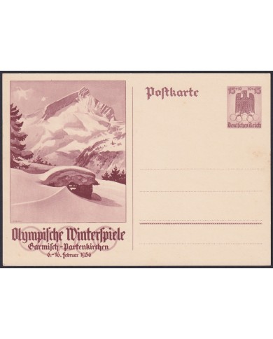 F-EX47882 GERMANY 1936 15pf POSTAL STATIONERY OLYMPIC WINTER GAMES MOUNTAING.