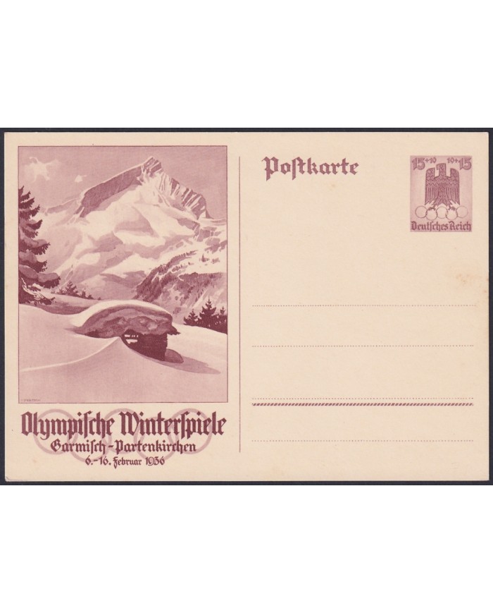 F-EX47882 GERMANY 1936 15pf POSTAL STATIONERY OLYMPIC WINTER GAMES MOUNTAING.