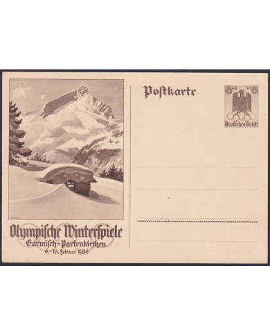 F-EX47883 GERMANY 1936 6pf POSTAL STATIONERY OLYMPIC WINTER GAMES MOUNTAING.