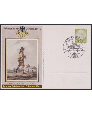 F-EX47884 GERMANY 1941 6pf POSTAL STATIONERY STUTTGART WWII WAR TANK POSTMAN.