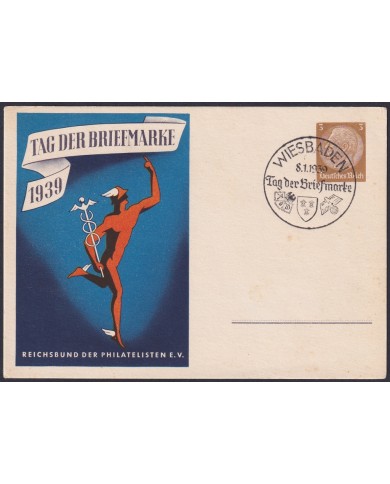 F-EX47888 GERMANY 1939 POSTAL STATIONERY STAMP DAY MERCURY WEISBADEN CANCEL.
