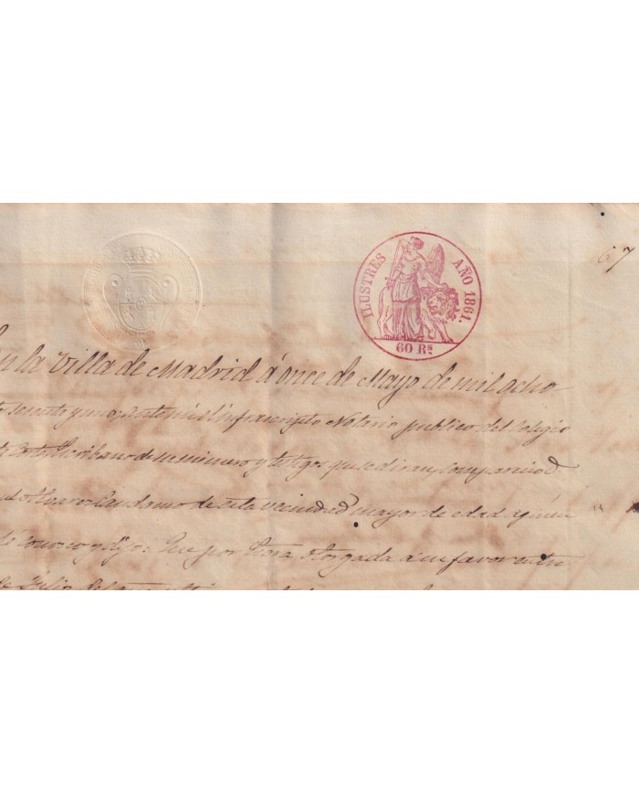 1861-PS-1 ESPAÑA SPAIN REVENUE SEALLED PAPER PAPEL SELLADO 1861 SELLO ILUSTRES.