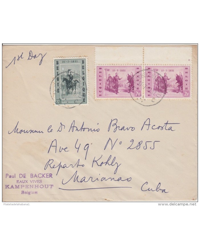 F-EX.232 BELGIUM BELGIE BELGIQUE FDC COVER TO HAVANA 1955 ART
