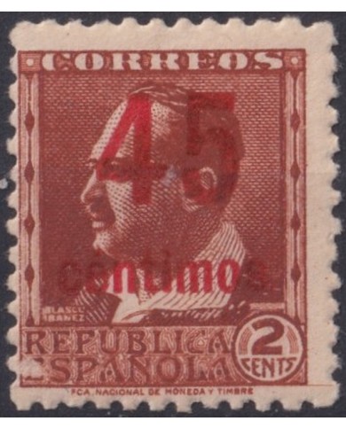 F-EX37775 SPAIN ESPAÑA 1938 MNH NOT ISSUE OVERPRINT RED “45 céntimos”.