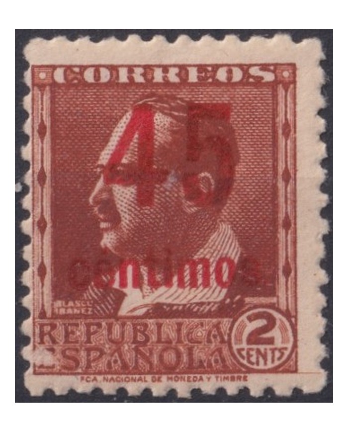 F-EX37775 SPAIN ESPAÑA 1938 MNH NOT ISSUE OVERPRINT RED “45 céntimos”.