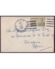 F-EX42780 ESPAÑA SPAIN 1951 USA BATTLESHIP USS NEWPORT NEWS TO BARCELONA.