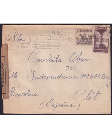 F-EX40937 SPAIN MOROCCO 1944 CENSORSHIP COVER TO SPAIN.