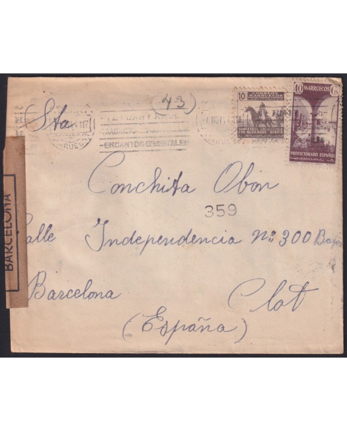 F-EX40937 SPAIN MOROCCO 1944 CENSORSHIP COVER TO SPAIN.