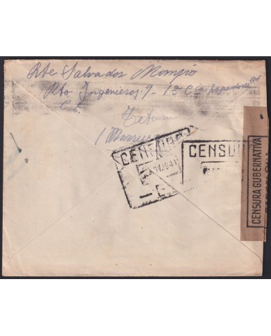 F-EX40937 SPAIN MOROCCO 1944 CENSORSHIP COVER TO SPAIN.