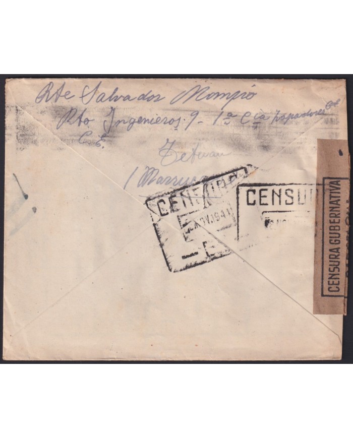 F-EX40937 SPAIN MOROCCO 1944 CENSORSHIP COVER TO SPAIN.