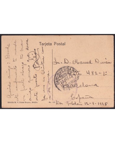 F-EX40939 SPAIN MOROCCO MELILLA POSTCARD 1925 TO SPAIN EXPEDITIONARY POST.