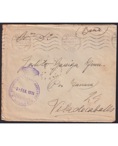 F-EX40943 SPAIN MOROCCO MELILLA 1926 MILITAR POST MAESTRANZA DE ARTILLERIA.