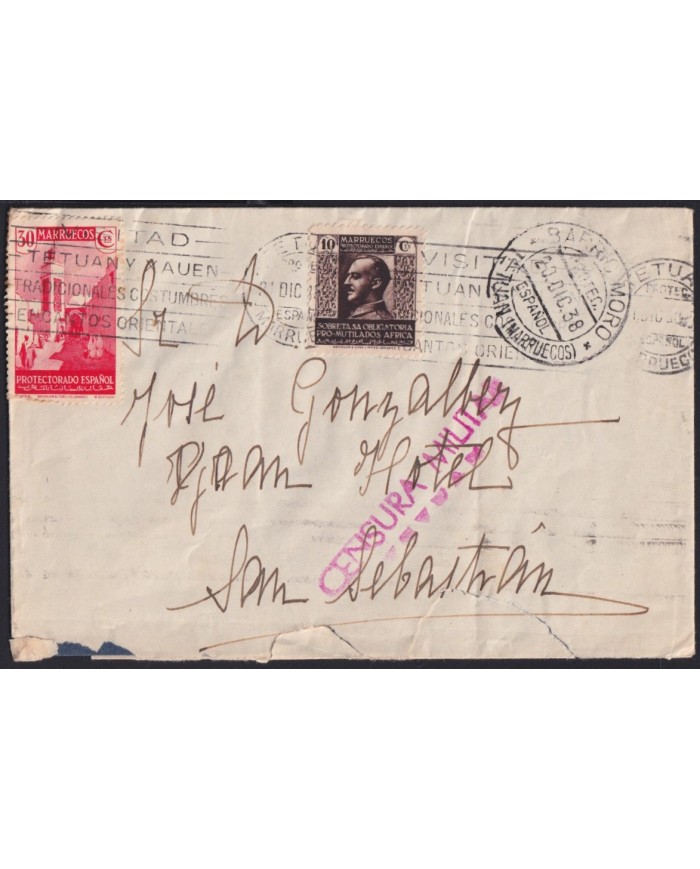 F-EX40946 SPAIN MOROCCO BARRIO MORO 1938 CIVIL WAR CENSORSHIP TETUAN.