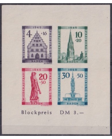F-EX42239 GERMANY BADEN 1949 IMPERFORATED SHEET NO GUM.
