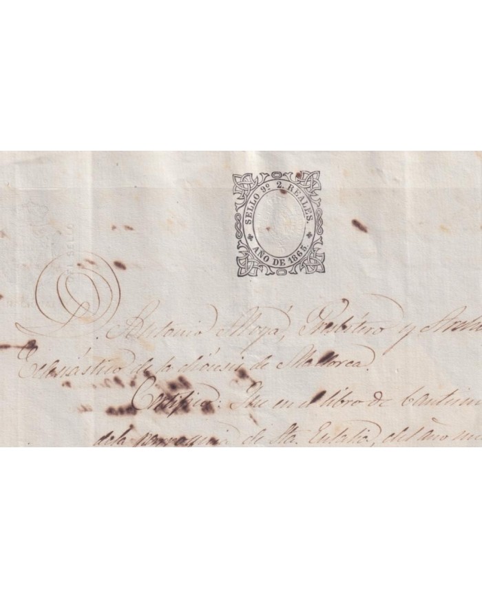 1865-PS-1 ESPAÑA SPAIN REVENUE SEALLED PAPER PAPEL SELLADO 1865 SELLO 9no.