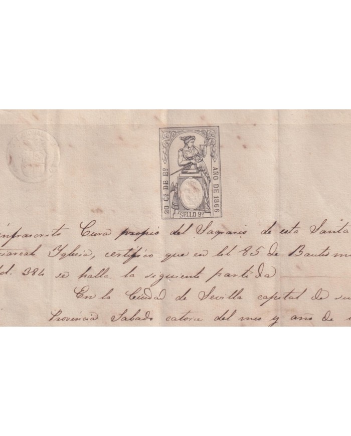 1866-PS-65 ESPAÑA SPAIN REVENUE SEALLED PAPER PAPEL SELLADO 1865 SELLO 9no.