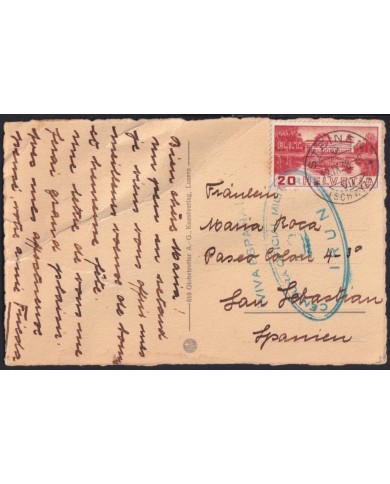 F-EX40936 SWITZERLAND POSTCARD 1938 TO SPAIN CENSORSHIP IRUN.