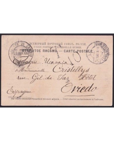 F-EX40975 RUSSIA 1903 POSTCARD ST PETERSBOURG TO OVIEDO POSTAGE DUE UNPAID.