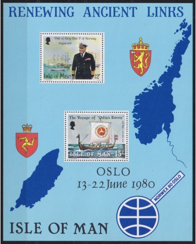 F-EX46646 ENGLAND UK MAN IS MNH 1980 VISIT KING OLAV NORWAY VIKINGS SHIP BARCOS.