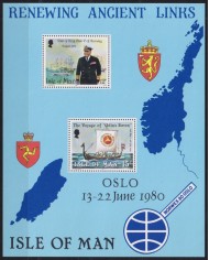 F-EX46646 ENGLAND UK MAN IS MNH 1980 VISIT KING OLAV NORWAY VIKINGS SHIP BARCOS.