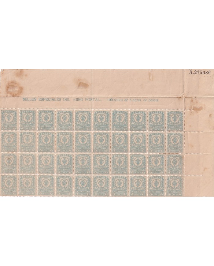 F-EX15121 SPAIN REVENUE GIRO POSTAL BLOCK SHEET.