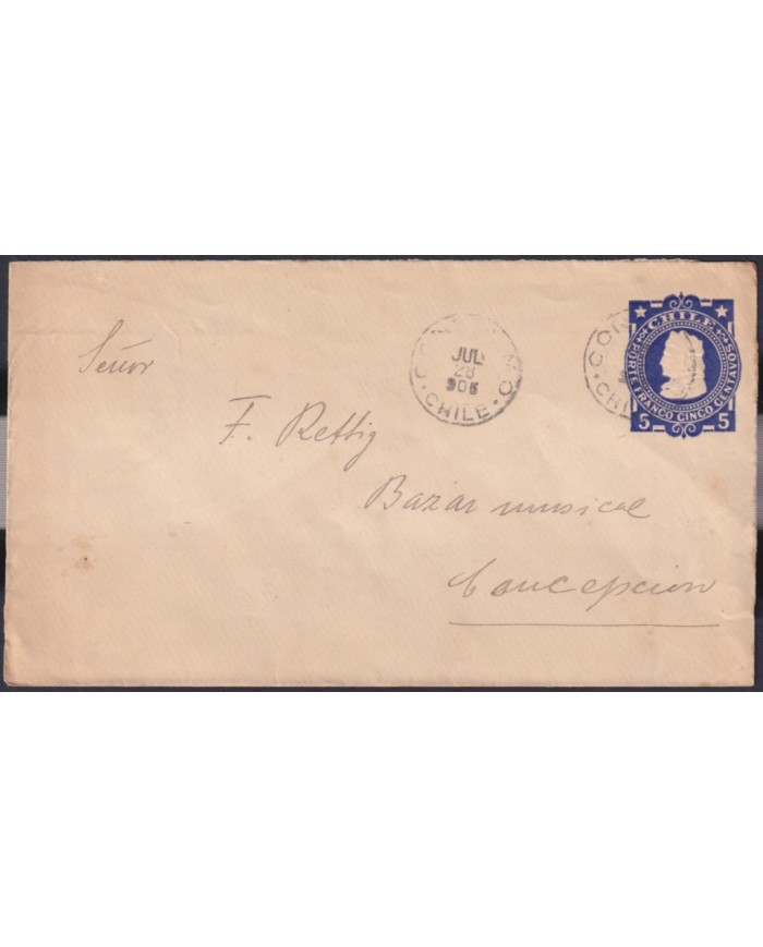 F-EX48532 CHILE 1903 COLUMBUS STATIONERY CORONEL USED IN 1905.