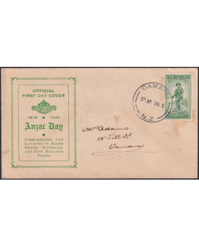 F-EX48540 NEW ZEALAND 1936 FDC ANZAC USED.
