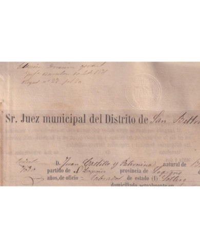 1872-PS-1 ESPAÑA SPAIN REVENUE SEALLED PAPER PAPEL SELLADO 1872 SELLO OFICIO.