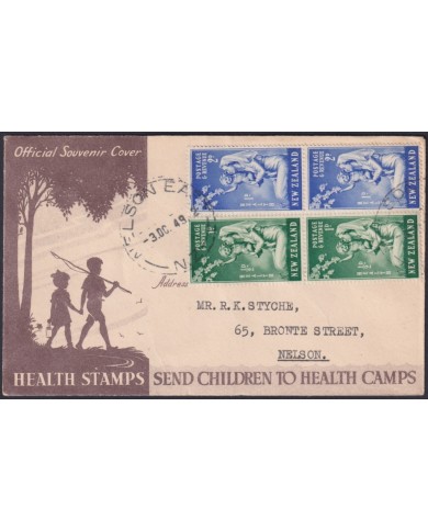 F-EX48536 NEW ZEALAND 1949 FDC HEALTH CHILDREN NURSE PAIR USED.