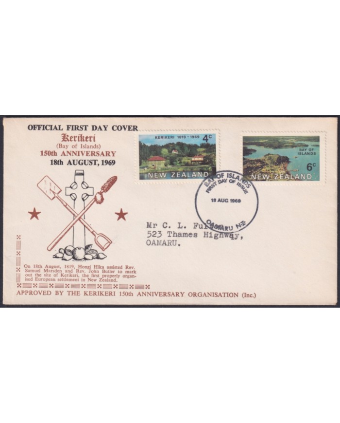 F-EX48553 NEW ZEALAND 1969 FDC 150 th KERIKERI ORGANIZATION.