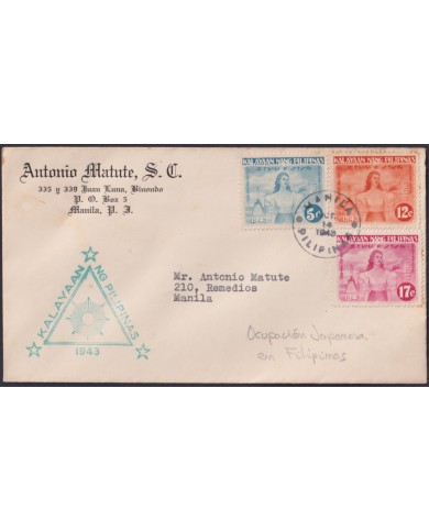 F-EX48576 PHILIPPINES IS 1943 JAPAN OCCUPATION COVER.