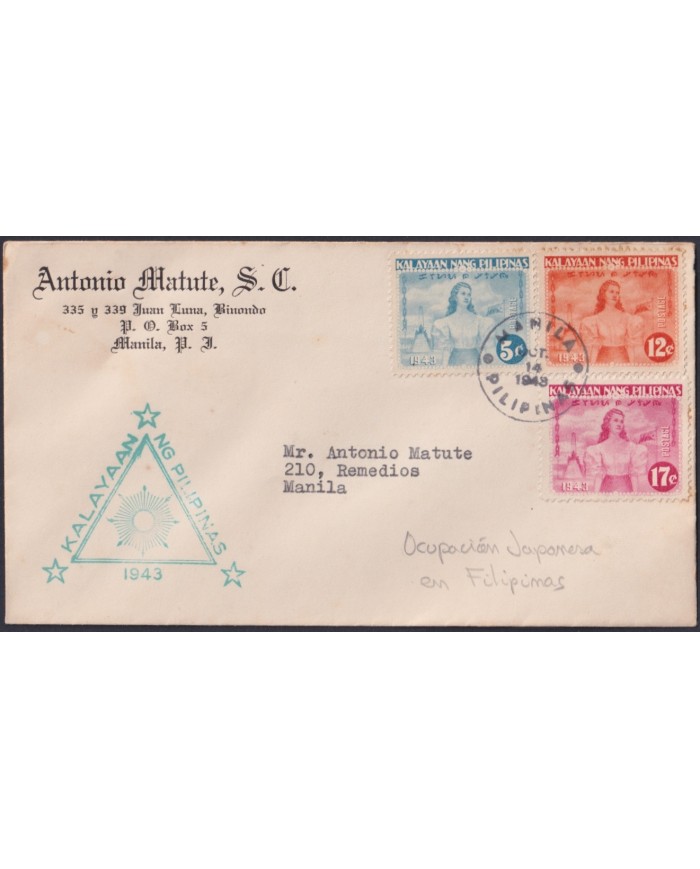 F-EX48576 PHILIPPINES IS 1943 JAPAN OCCUPATION COVER.