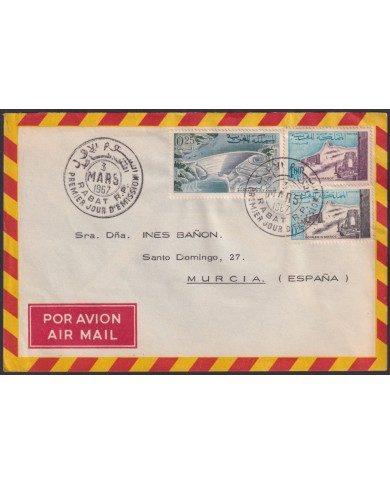 F-EX48592 MAROC MOROCCO 1967 FDC DAM BARRAGE D´AIT AADEL TO SPAIN.