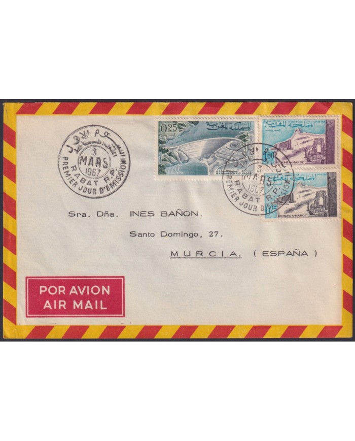 F-EX48592 MAROC MOROCCO 1967 FDC DAM BARRAGE D´AIT AADEL TO SPAIN.