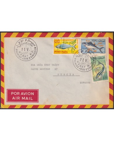 F-EX48593 MAROC MOROCCO 1967 FDC FUSH PECES TO SPAIN.
