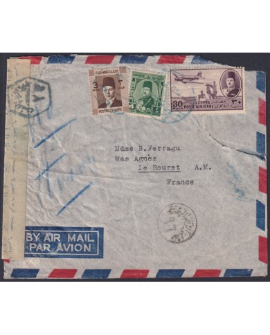 F-EX48594 EGYPT CIRCA 1940 CENSORSHIP FAROUK KING COVER TO FRANCE.