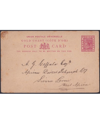 F-EX48606 GOLD COAST 1895 1c POSTAL STATIONERY USED TO SIERRA LEONE.