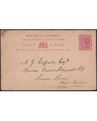 F-EX48606 GOLD COAST 1895 1c POSTAL STATIONERY USED TO SIERRA LEONE.