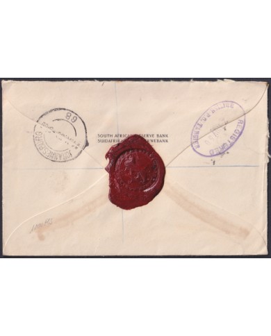 F-EX48618 SOUTH AFRICA 1950 REGISTERED COVER TO TANGER. GREAT RED SEALLED.
