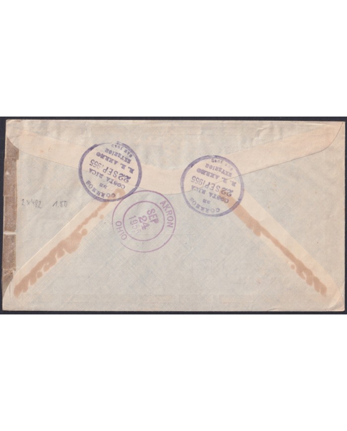 F-EX48630 HONDURAS 1955 REGISTERED AIR MAIL COVER TO USA.