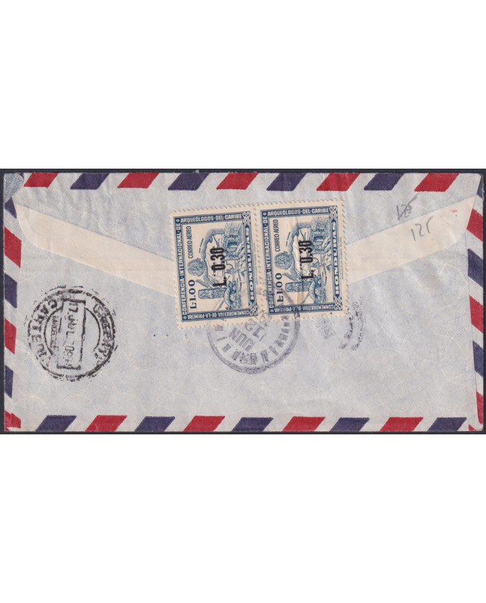 F-EX48631 HONDURAS 1973 REGISTERED COVER TO SPAIN ARCHEOLOGY COINFERENCE.