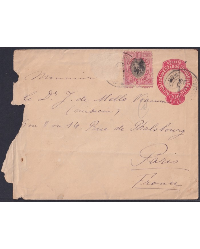 F-EX48634 BRAZIL BRASIL 1898 POSTAL STATIONERY TO PARIS.